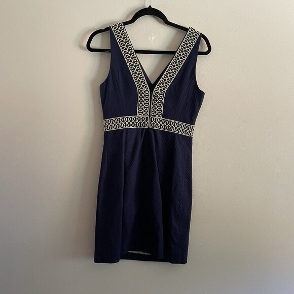 Lilly Pulitzer Women 0 True Navy Gold Preppy Sleeveless Aveline Shift Dress - Picture 9 of 10
